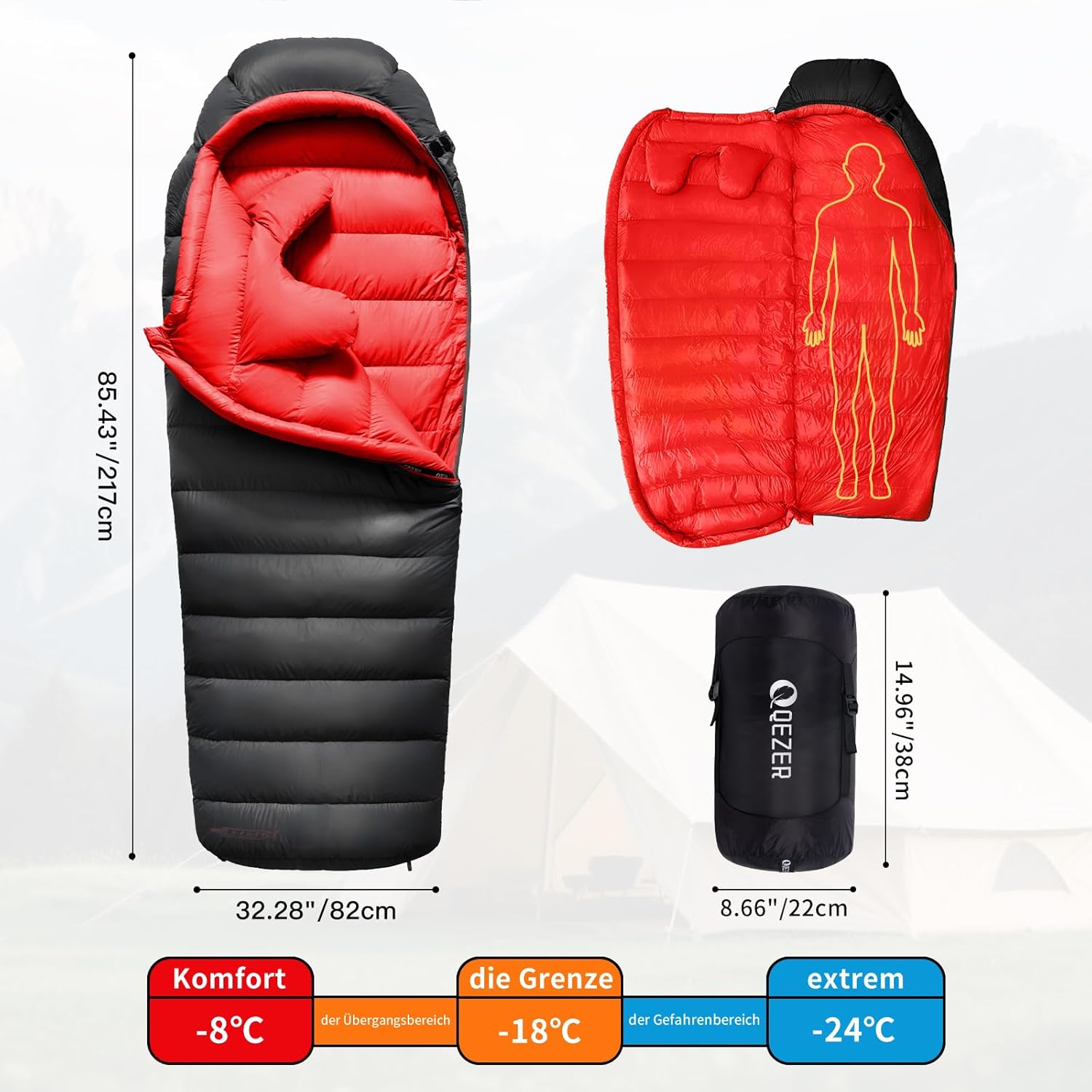daunenschlafsack verfügt über EIN Graphenfutter und eine 620FP Füllkraft von Entendaunen, 4-Jahreszeiten-Schlafsack, Ultraleicht, geeignet zum Wandern, Campen und Bergsteigen