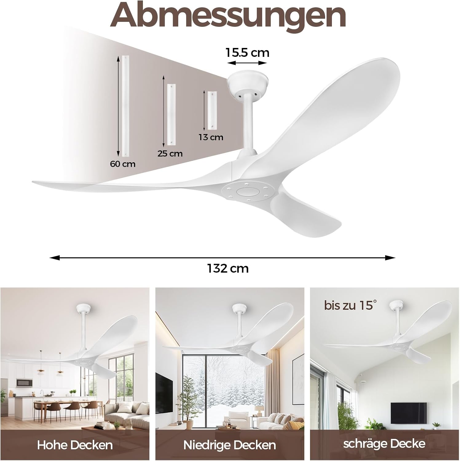 Biukis 152 cm Deckenventilator mit Fernbedienung, 6 Geschwindigkeitsstufen, reversibler DC-Motor für ganzjährige Nutzung, geeignet für Außenbereich, Garten, Wohnzimmer, Schlafzimmer – Walnuss