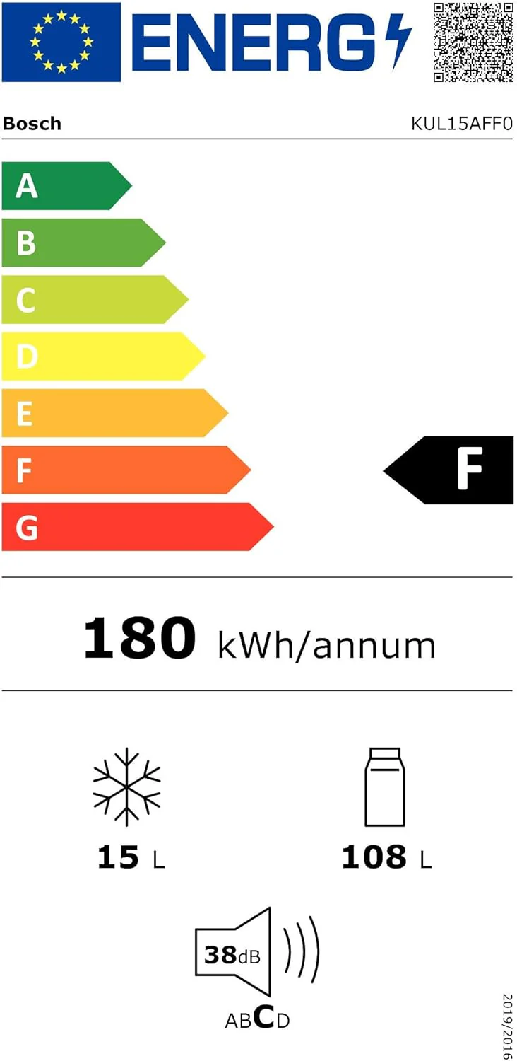 Bosch KUL15AFF0 Serie 6 onderbouwkoelkast, 82 x 60 cm nismaat, 123 L, vlakke scharnieren, Made in Germany, LED-verlichting gelijkmatige verlichting, MultiBox bewaren van groenten en fruit