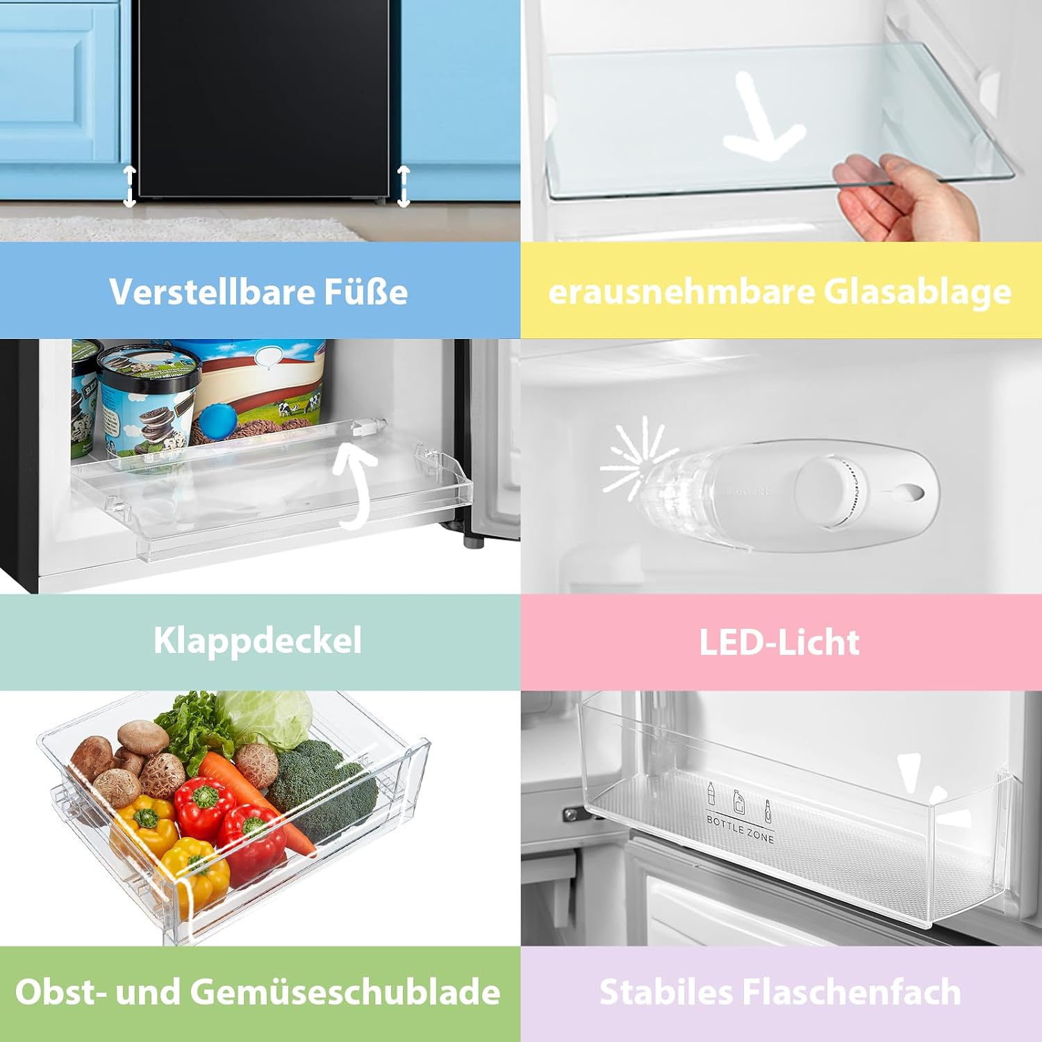Comfee‘ Kühlschrank mit Gefrierfach RCB169DK2(E) | 174L Kühl-Gefrierkombination (115L Kühlteil + 59L Gefrierteil), 150 cm Höhe | 195 kWh/Jahr, Low Frost, Leise 39 dB | LED-Licht | Freistehend, Schwarz