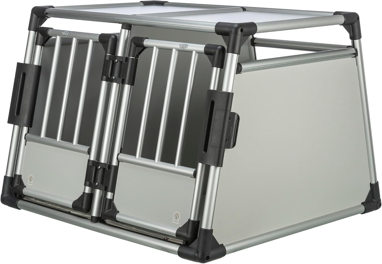 TRIXIE Hunde-Transportbox, Aluminium, L: 92 x 64 x 78 cm, grafit, rutschfste Liegematte, Klettleiste am Boden, Sicherheitsverschluss, stabil und geruscharm, hochgeschlossene Wnde - 39338