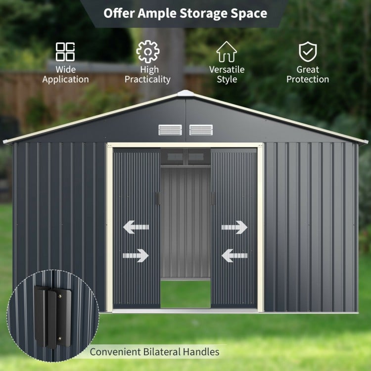 11 x 8 Feet Metal Storage Shed for Garden and Tools with 2 Lockable Sliding Doors