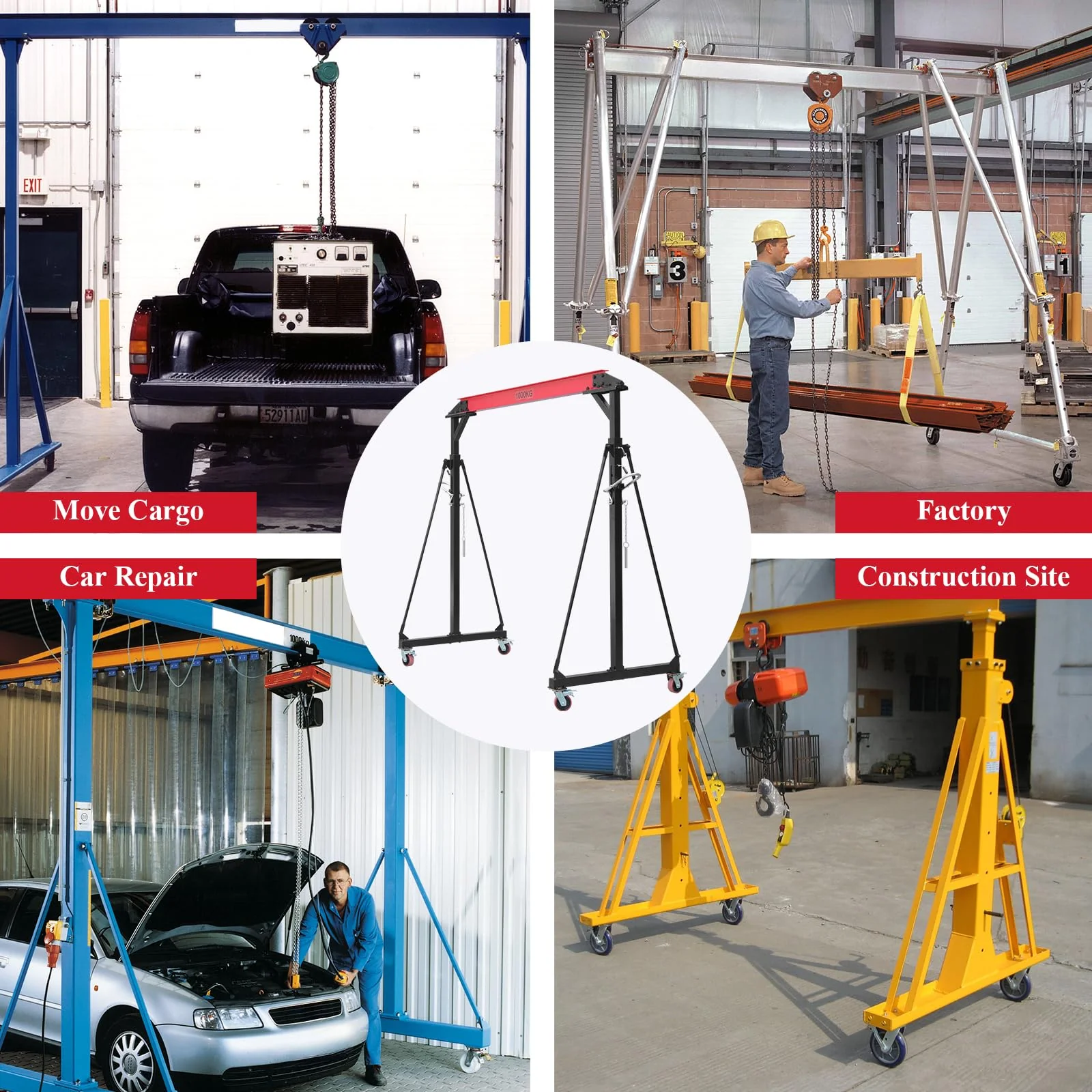 Garvee 1 Ton Adjustable Gantry Crane, 2200 lbs Capacity, Height Adjustable 96.5