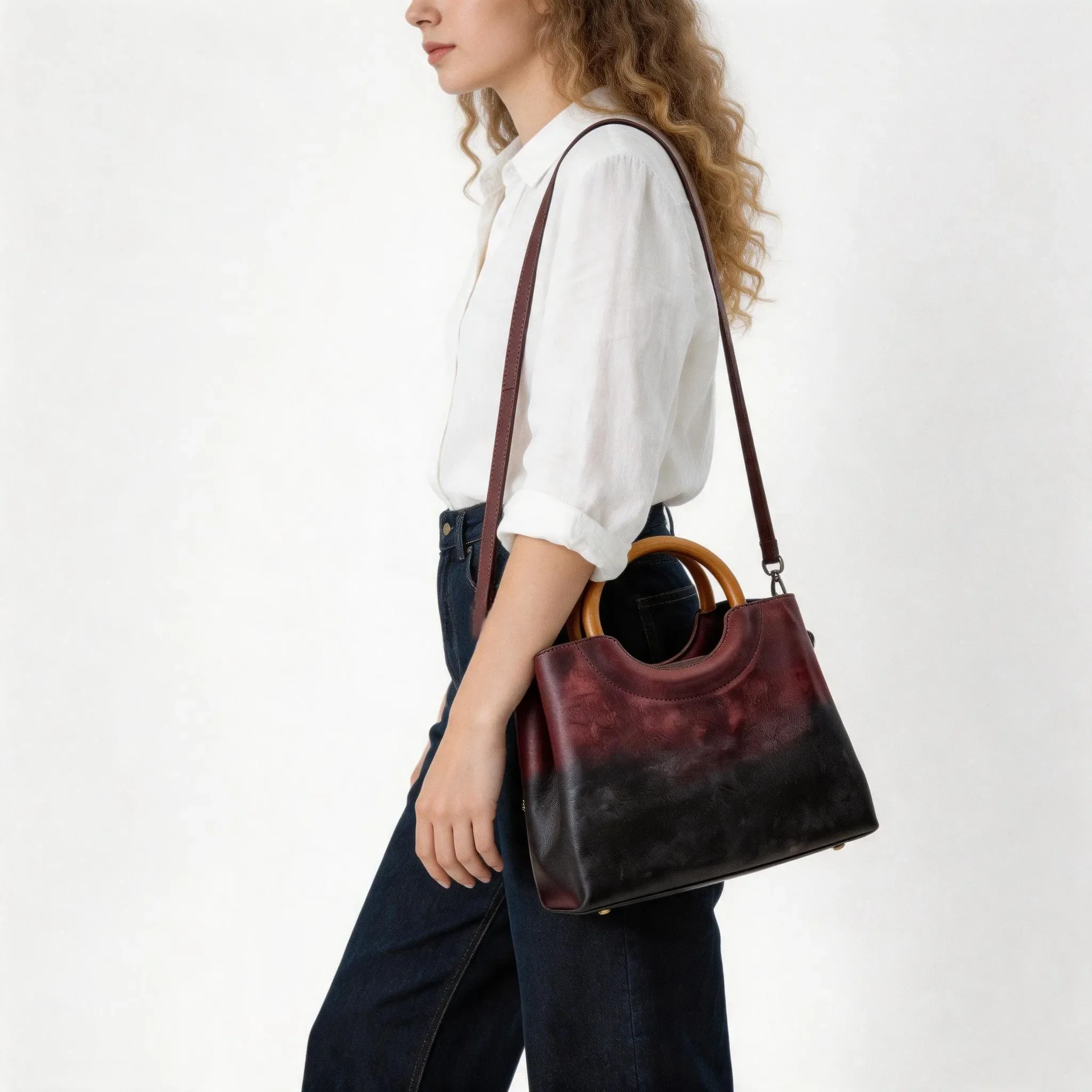 Handmade Ombre Satchel Handbag Crossbody Purse