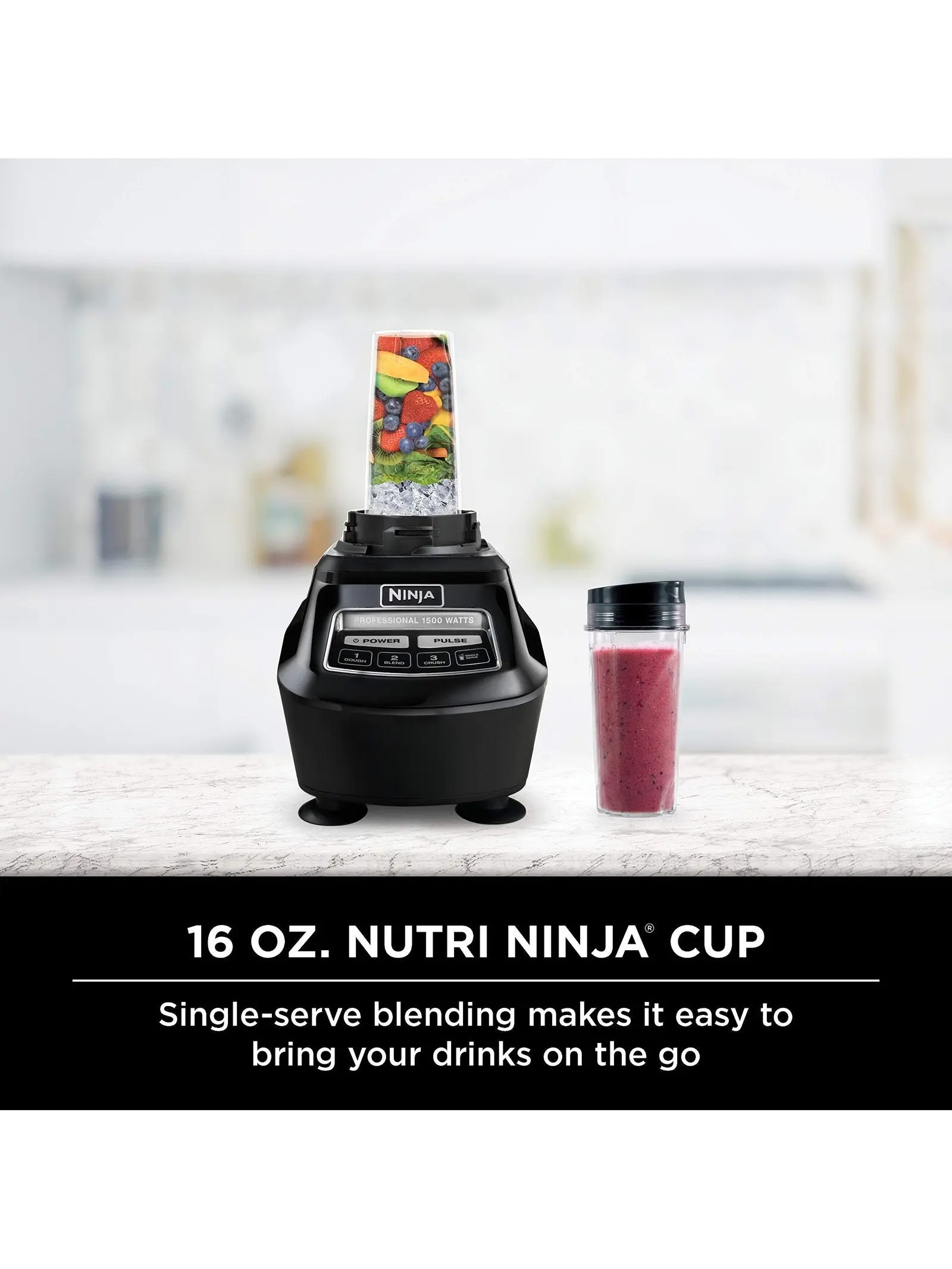 1500W, 4 Functions for Smoothies, Processing, Dough, Drinks & More, with 72 oz.* Blender Pitcher, 64 oz. Processor Bowl, (2) 16 oz. To Go Cups & (2) Lids, Black