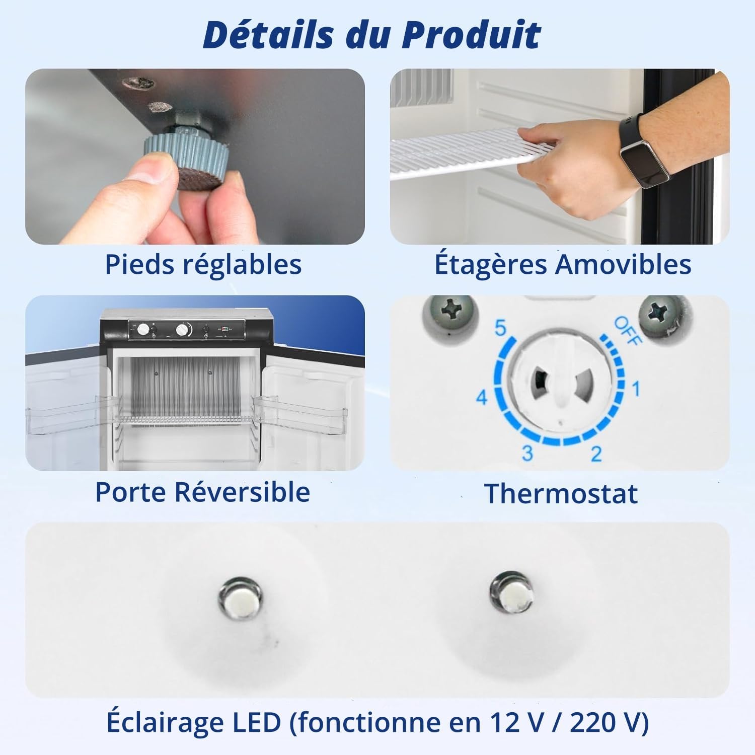 Smad Frigo Trimixte 12V 220V Gaz, 60L, Frigo Camping Gaz, Réfrigérateur Silencieux pour Caravane Camping-car Fourgon Van Mobile-home Chalet, Noir