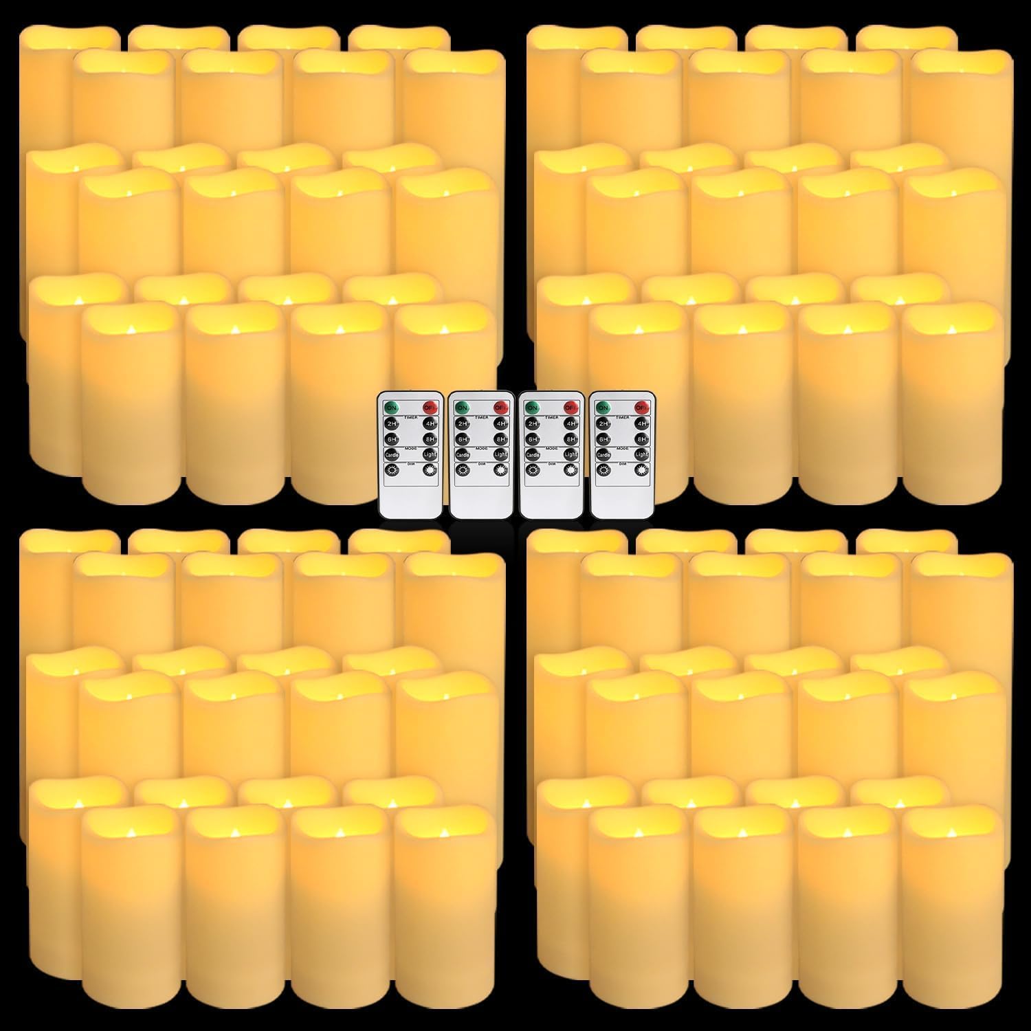 Set mit 96 wasserdichten flammenlosen Kerzen für den Außenbereich, LED-Kerzen mit 4 Fernbedienungen und Timer, (H 10,2 cm, 12,7 cm, 15,2 cm x T 5,6 cm), für Halloween, Hochzeit, Festival