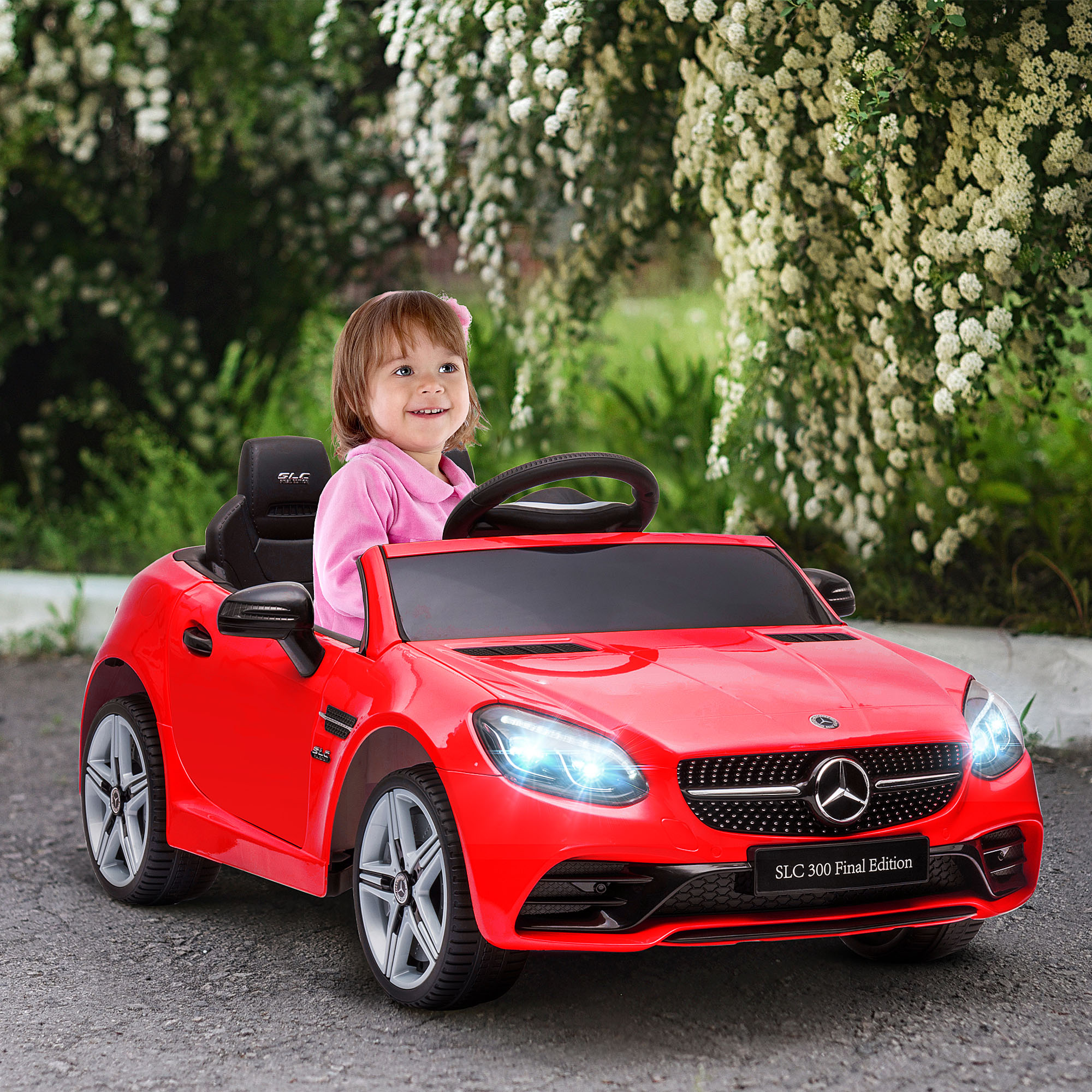 AIYAPLAY Kinder Elektrische Auto met LED-Koplampen, Veiligheidsgordel, Claxon, Muziek, 3-5 km/u, 3-6 Jaar, Rood