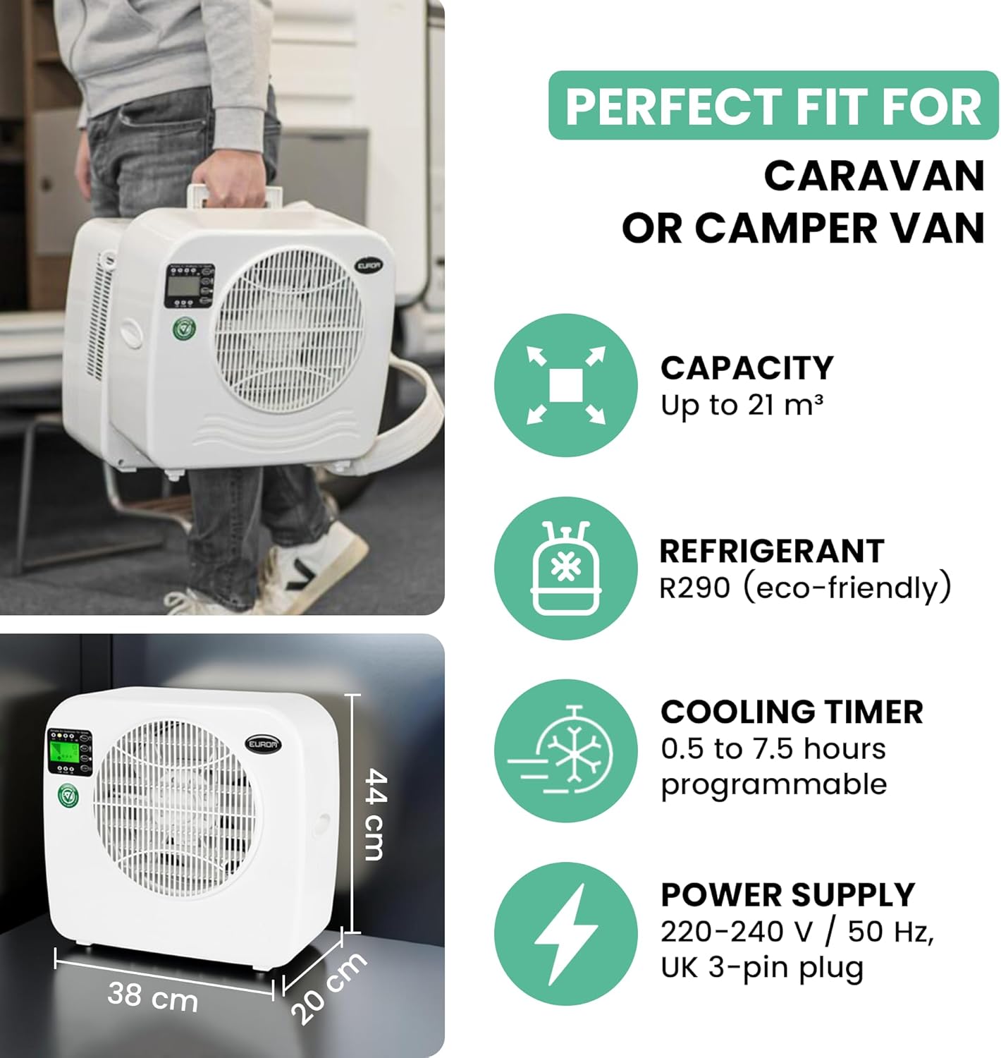 EUROM Split Klimaanlage AC2401 für Wohnwagen, Wohnmobil, Camping, Boot, Bus, Camper, Caravan, Mobilheim | Mobiles Klimagerät mit 2400 BTU | Verbessertes Modell dem legendären Klima AC2400
