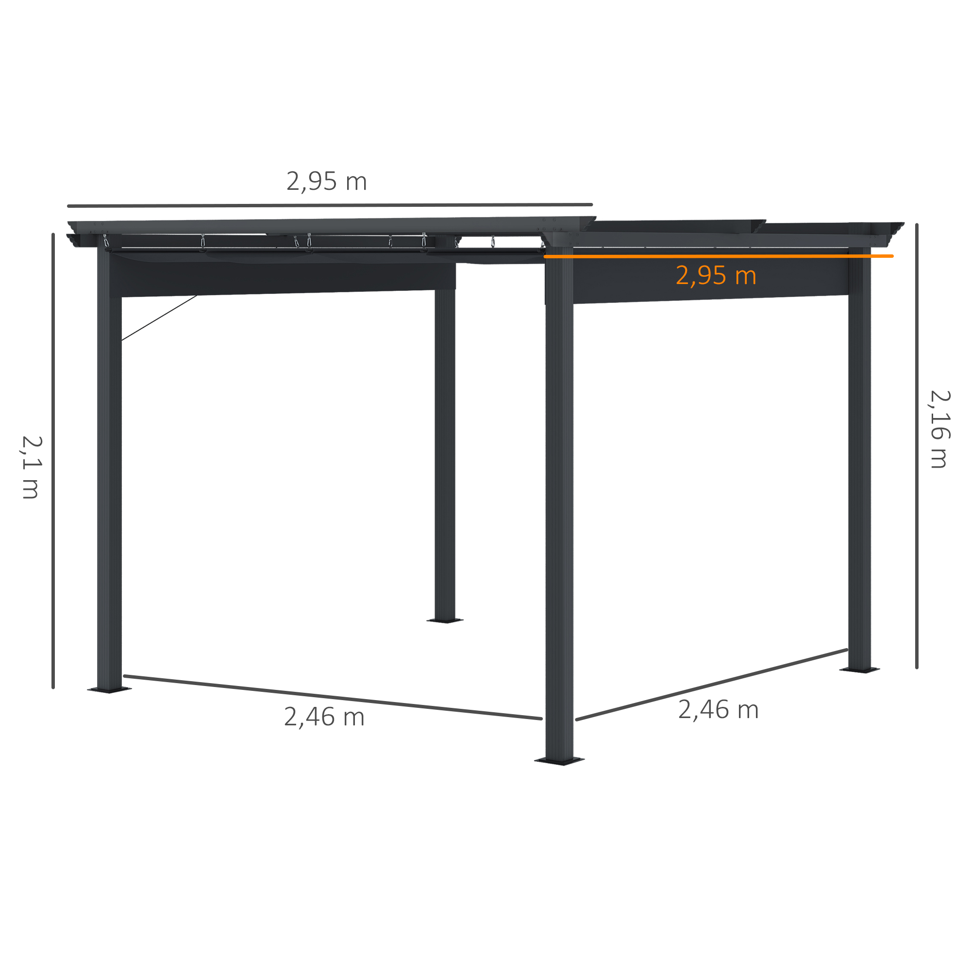 Pergola van   met verstelbare luifel aluminium grijs, zwart 3 x 3 m