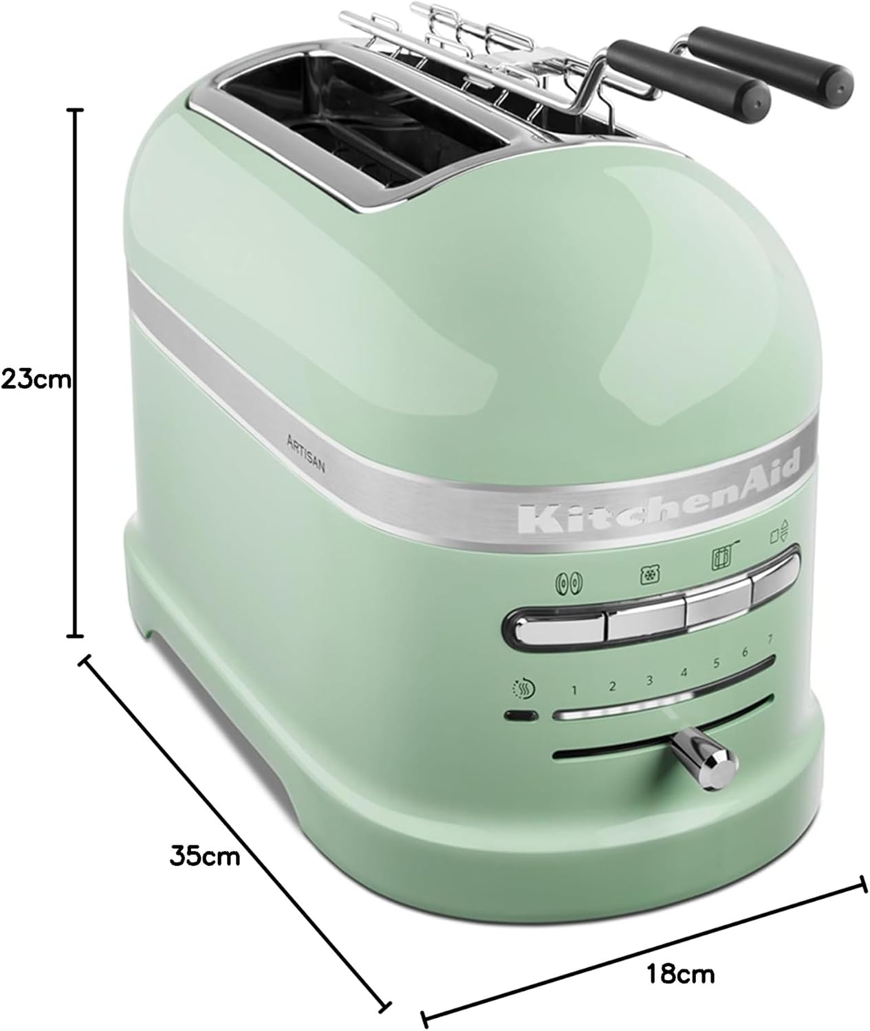 KitchenAid Toaster für 2 Scheiben mit Sandwich-Zange | Artisan | Retro Toast Machine | Verschiedene Funktionen und Bräunungsstufen | Grün
