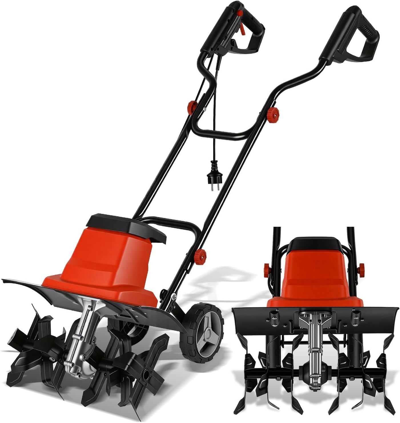 1500W Elektro Motorhacke Gartenfräse, Bodenfräse 400 mm Arbeitsbreite,220 mm Arbeitstiefe elektrische Bodenhacke Motorhacke,24 Messer zum Boden auflockern,Für Garten, Rasen und Beet