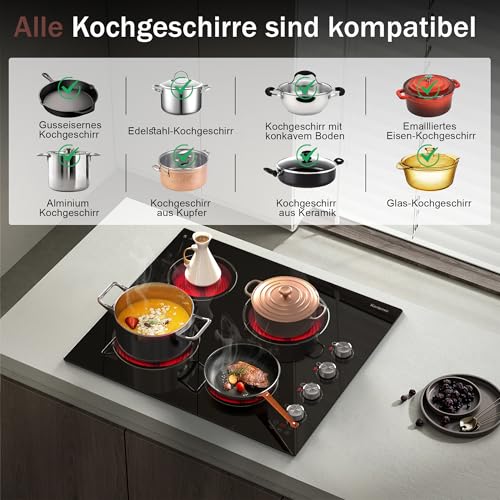 Karienvir Piano cottura in ceramica 4 fuochi, 60 cm, Comando a distanza, 9 livelli di potenza，Pausa, Timer da 99 minuti, Blocco di sicurezza : Amazon.it: Grandi elettrodomestici