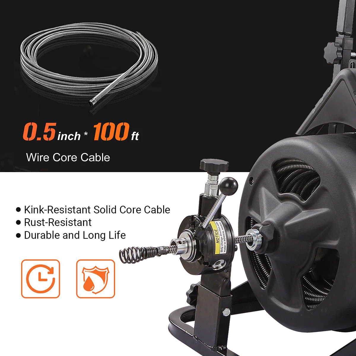 2025 Commerci?le afvoerontstopper met accessoires �C 100 ft elektrische rioolslang