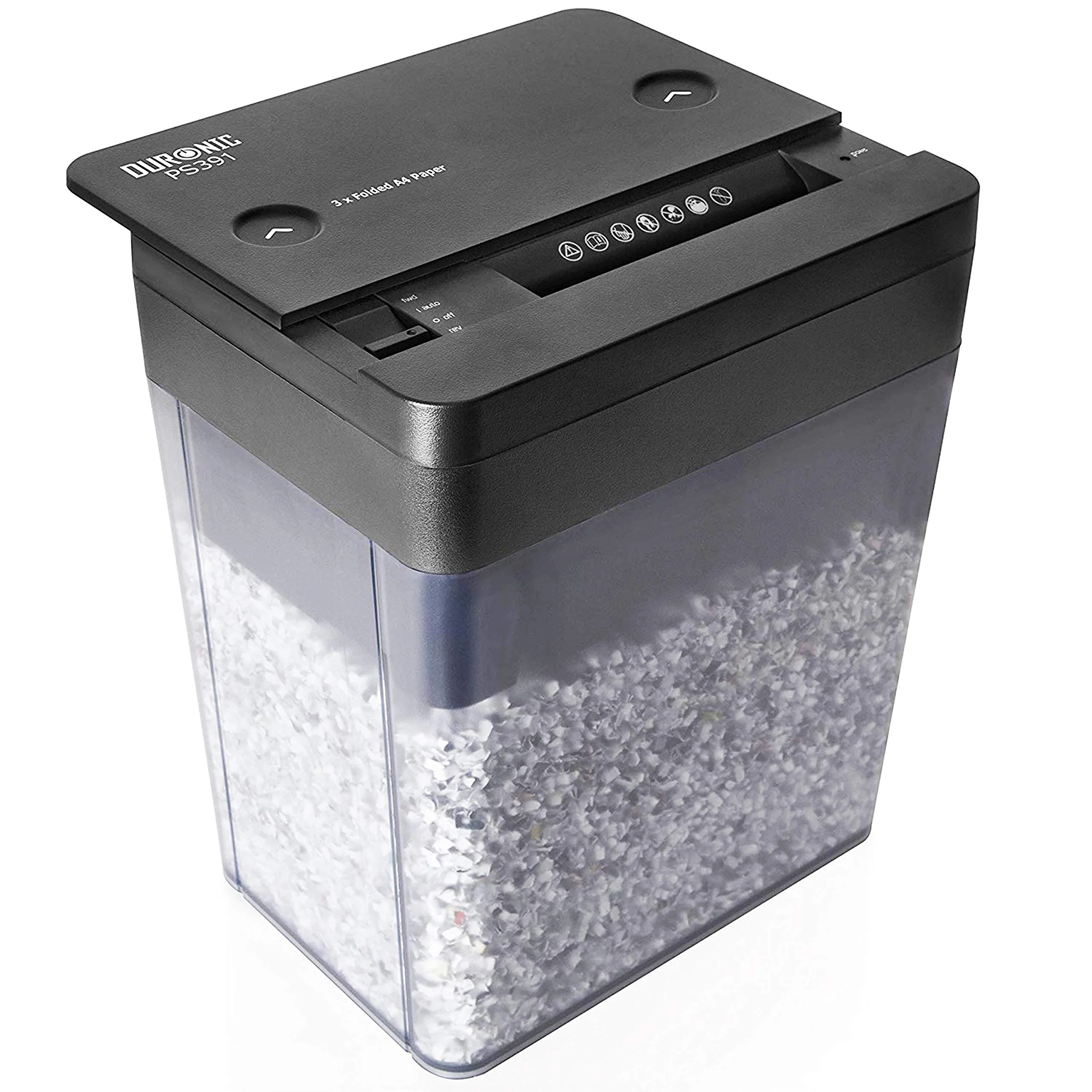Duronic Micro Cut Papiervernietiger PS391, versnipperd 3 vellen, krachtige mini-papierversnipperaar, kleine elektrische papierversnipperaar voor thuiswerken, versnipperd papier, creditcards, enveloppen, documenten �C zwart, P4