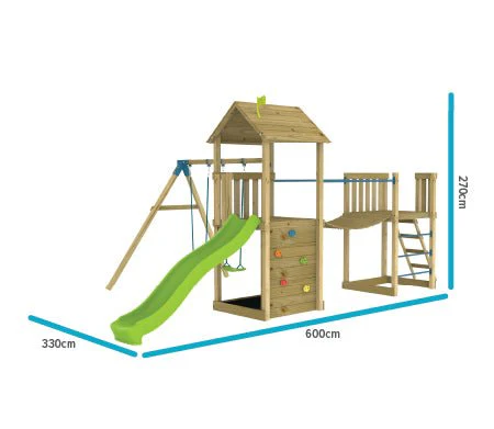 TP Skywood Klimstructuur van Hout met Ripple Glijbaan, Sky Brug, Mini Toren en Dubbele Schommelarm - FSC? Gecertificeerd