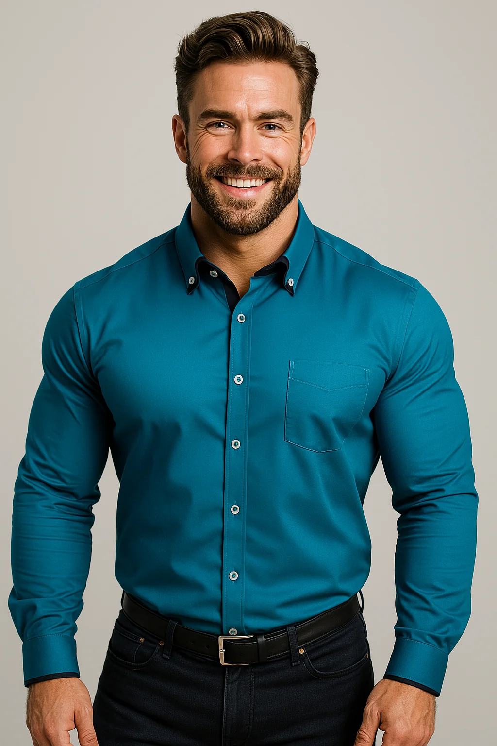 Herren Stretchhemd mit Stehkragen - Knitterfreies Arbeitshemd