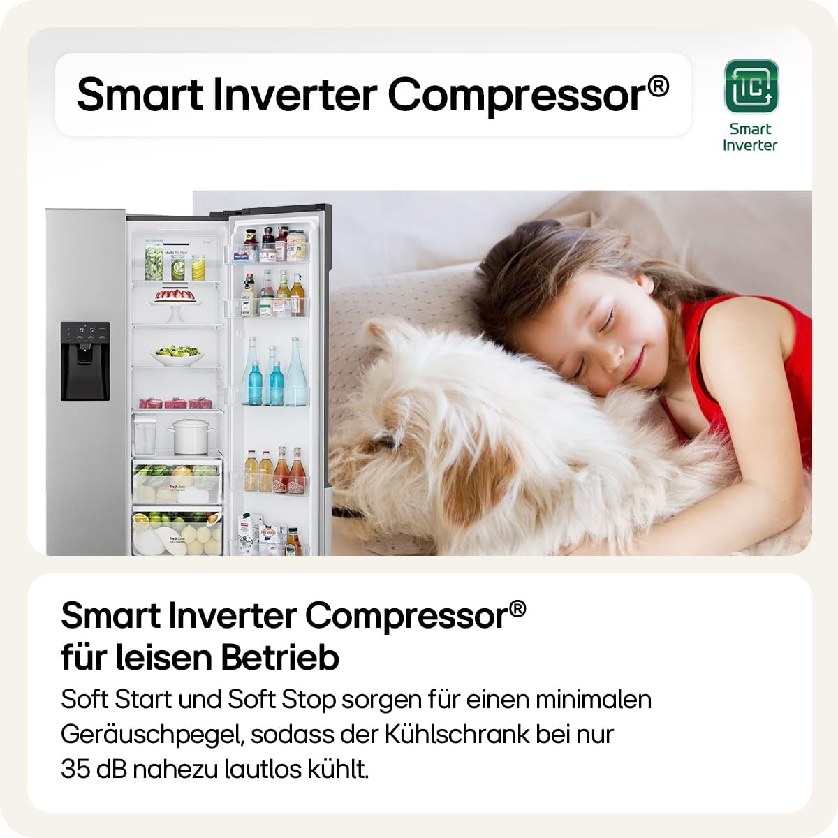 LG GSM32HSBEH Side-by-Side Kühlschrank mit Gefrierfach (562 L, Energieklasse E) mit Touch-Bedienfeld, Eis- und Wasserspender, Wassertank, Total No Frost, Silber