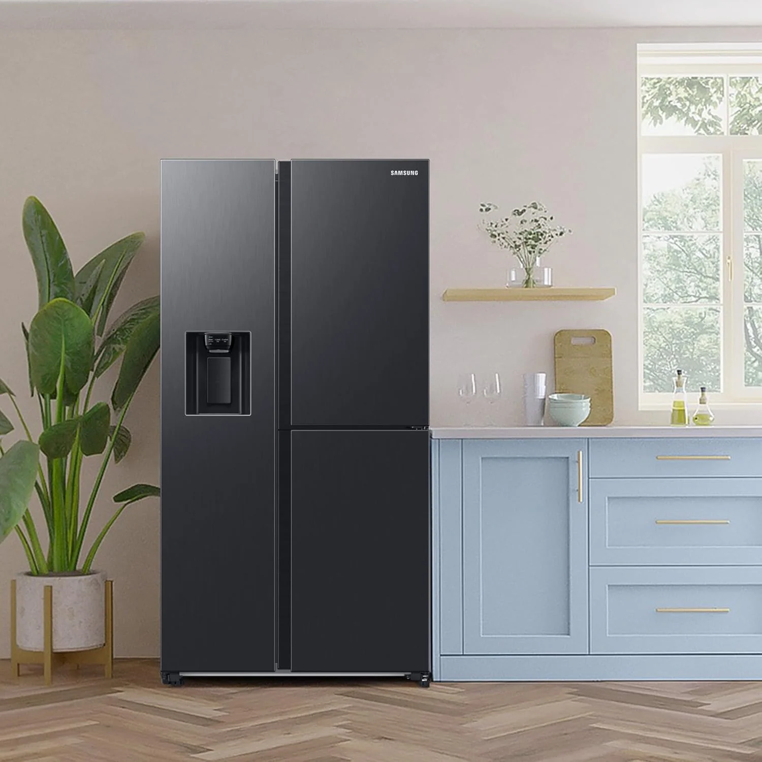 Samsung RS64DG53R3B1EF Amerikaanse koelkast, 178 cm, 628 l, SmartThings AI Energy Mode, ijs- en waterdispenser, Slim Ice Maker, Premium Black Steel
