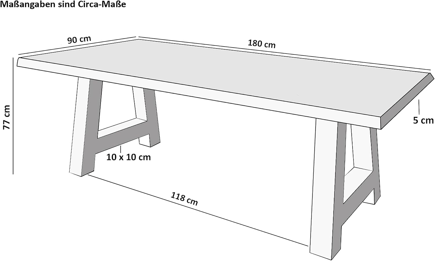 SAM Esstisch 180 x 90 cm Cali, Baumkantentisch naturfarben, Akazienholz massiv, A-Gestell aus Metall Schwarz, aufgedoppelte Kanten 25+25 mm