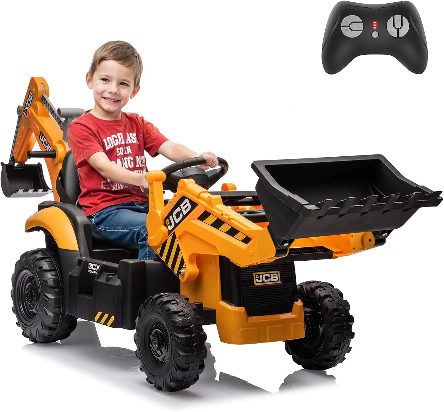 12V JCB Ride On Excavator, Ride on Toys for Kids 4-8, Electric Car for Kids with Tractor, Bulldozer, Digging Arm, Backhoe Toy Car with Slow Start/Stop, Adjustable Speeds