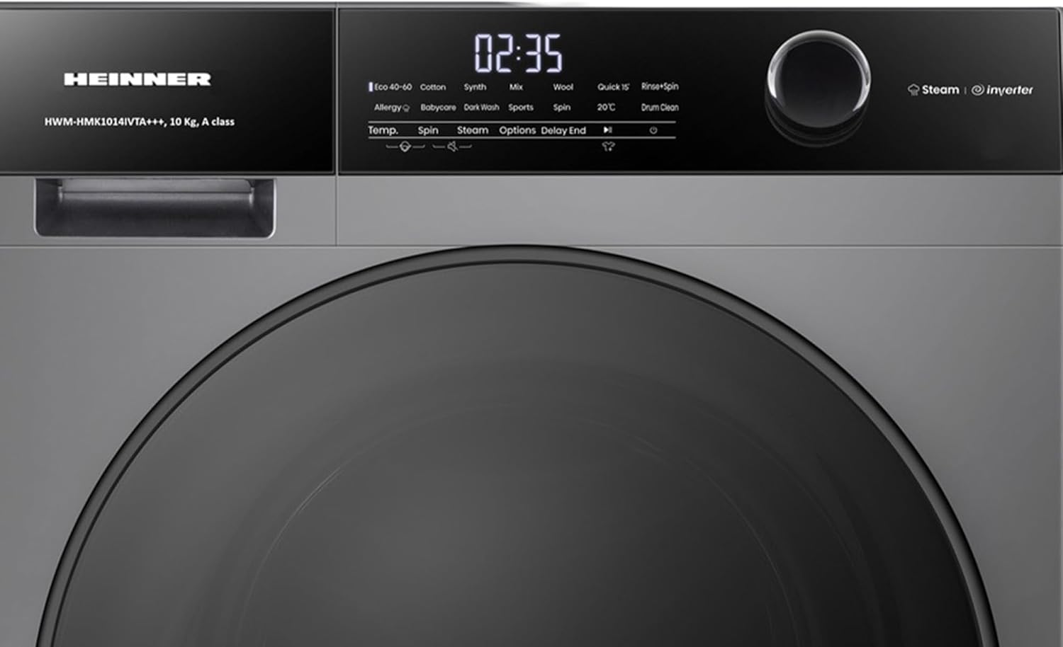 HWM-HMK1014IVTA+++ – Waschmaschine 10 kg, 1400 U/min, Inverter-Motor, 15 Programme, Touch-Display, Energieeffizienzklasse A, Grau Titan, 5 Jahre Garantie (Anthrazit, 10 KG)