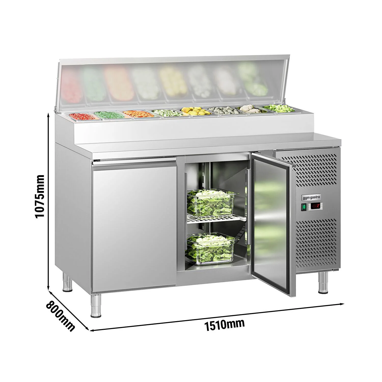 Saladette ECO - 1510x800 mm - 2 dører - med lokk - for 8x GN 1/3 beholdere
