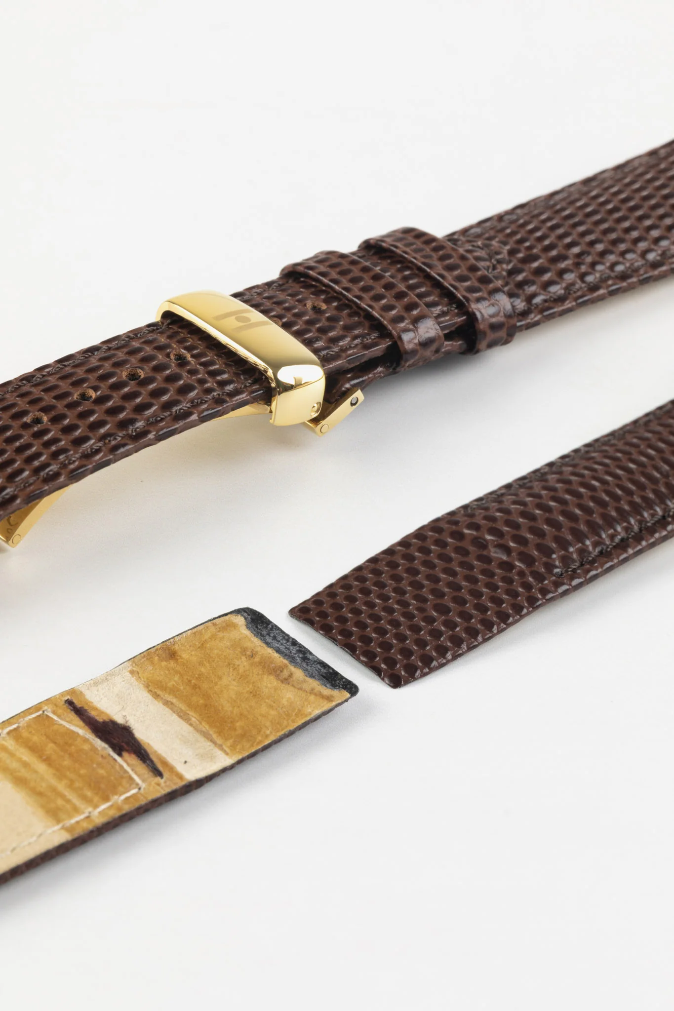 Hirsch RAINBOW Lizard Embossed Open Ended Watch Strap in BROWN