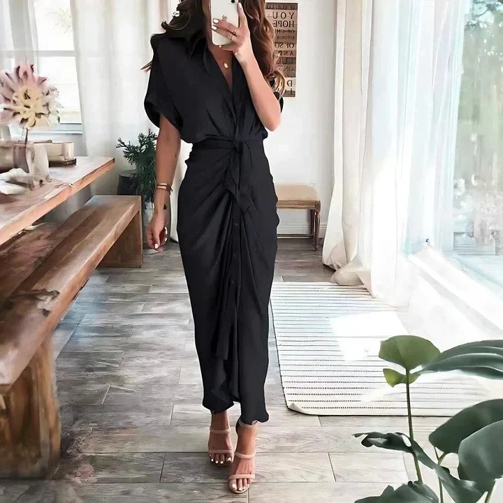 Midi-Kleid mit V-Ausschnitt und Kragen f��r Hochzeitsg?ste