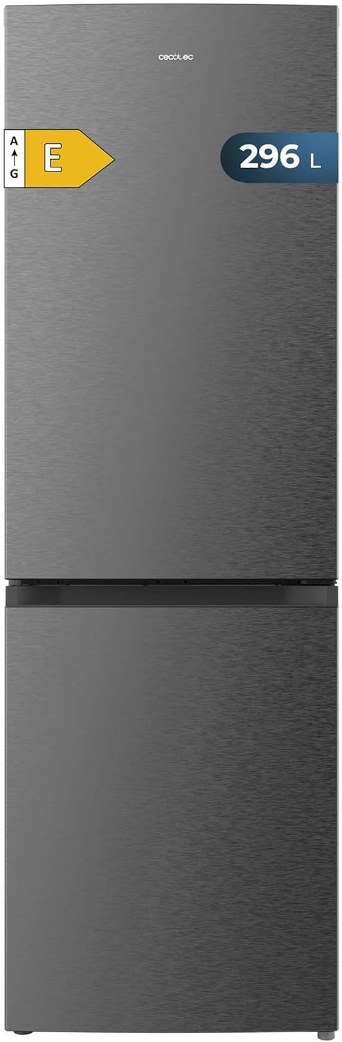 Cecotec Bolero CoolMarket Réfrigérateur Combiné 2 Portes Combi 296 DF Dark E. 296L, 60cm de Largeur, Fonctions FastCooling, FastFreezing et DeFrost, Intérieur LED, Dark Inox