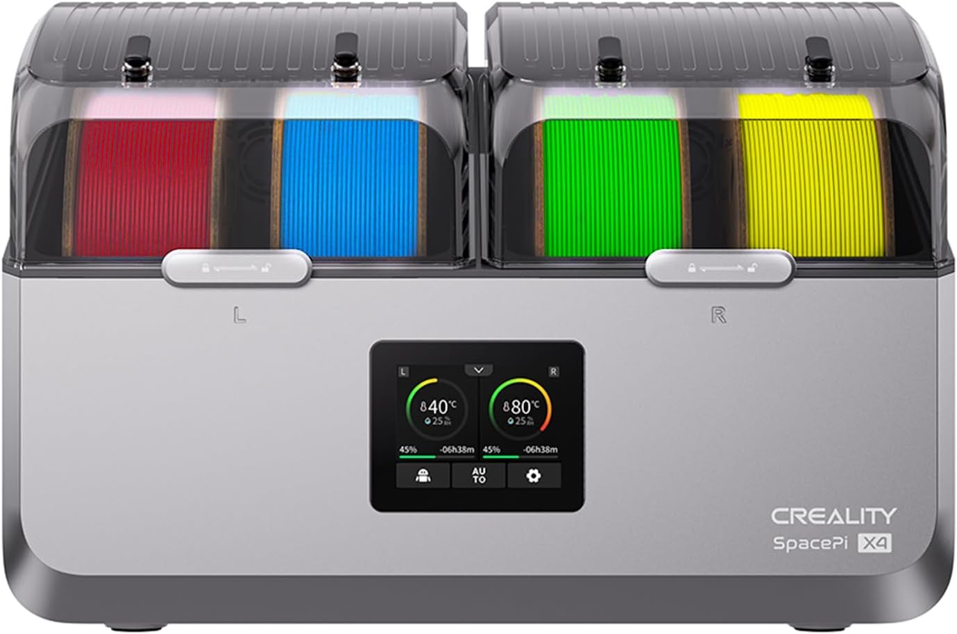 Creality SpacePi X4 Filament Trockner, 4 Spulen Filament Dryer mit 2 Unabhängige Heizkammern, Filamenttrockner Box 85 °C maximale Temperatur,Energiespar-Aufbewahrungsmodus für PLA TPU PETG ABS Nylon