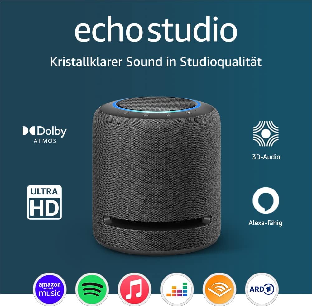 Echo Studio (Neueste Generation) | Der beste Klang, den unsere smarten WLAN- und Bluetooth-Lautsprecher je geboten haben �C mit Dolby Atmos, 3D-Audio, Smart-Home-Hub und Alexa | Wei?