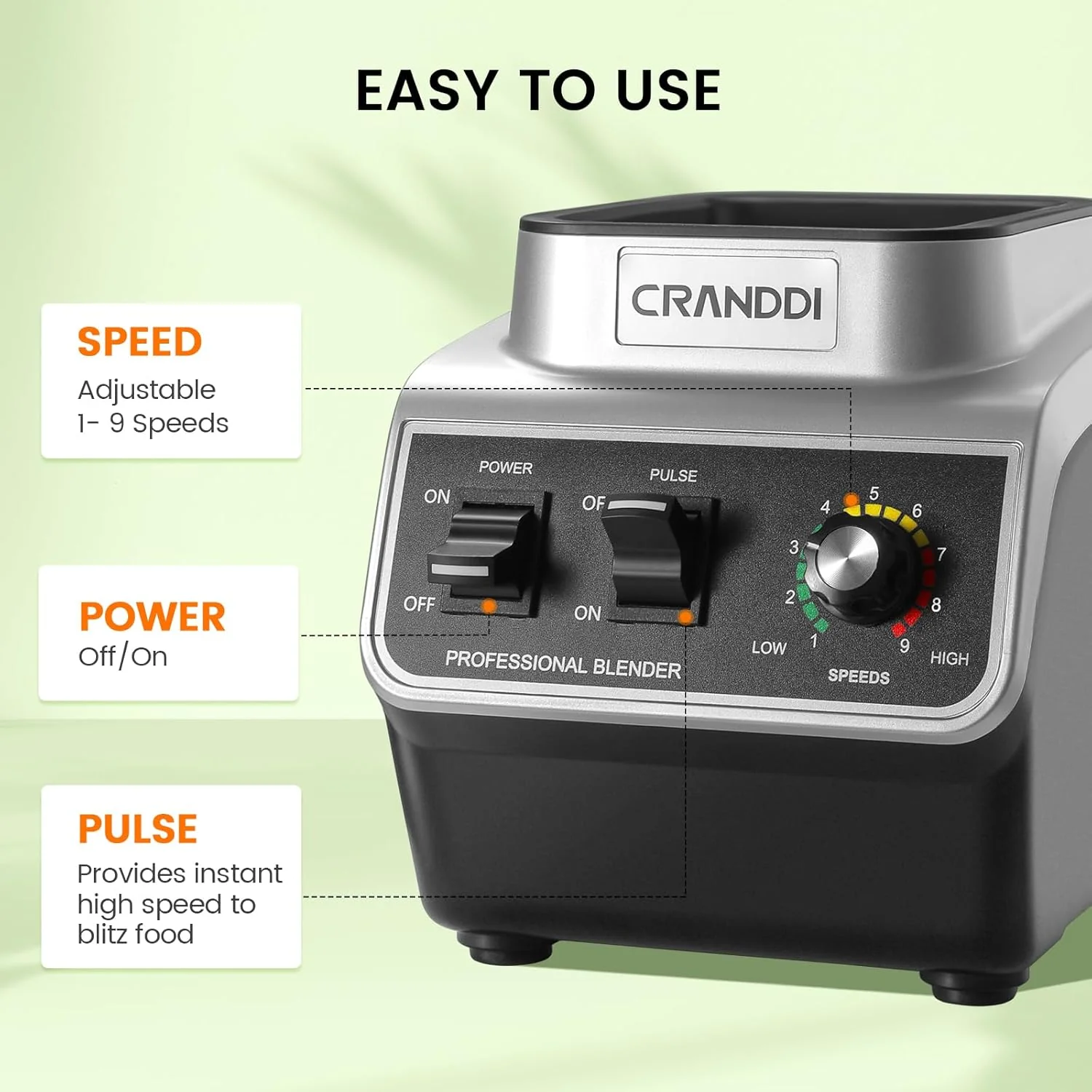 CRANDDI Professional Commercial Blender, Max 1500W, 80oz Pitcher, Powerful Blender