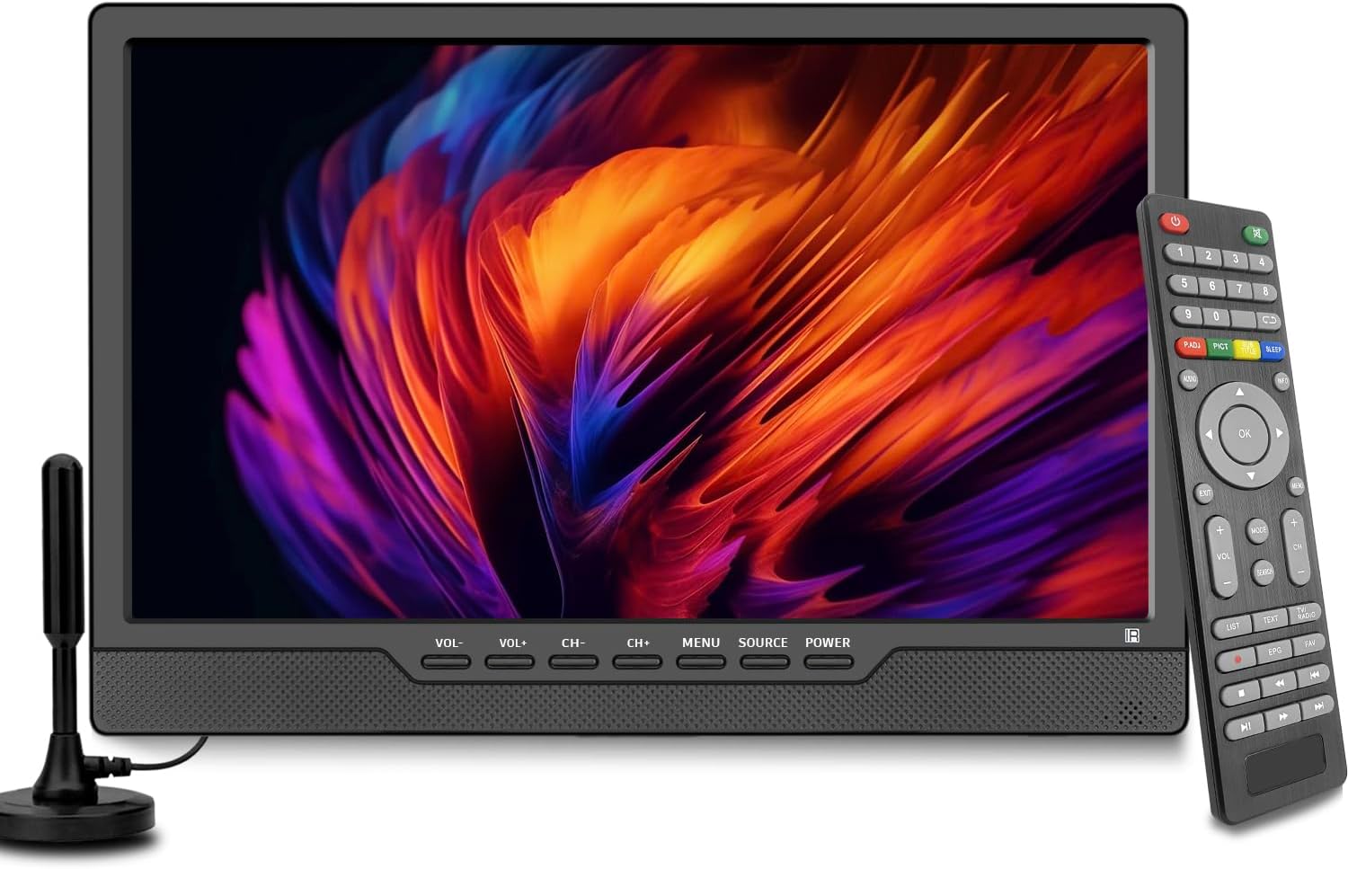 KCR Televisión, TV de 12 V con sintonizador digital DVB-T2, HDMI, USB, control remoto, portátil para dormitorio, cocina, caravana, 14 pulgadas, color negro