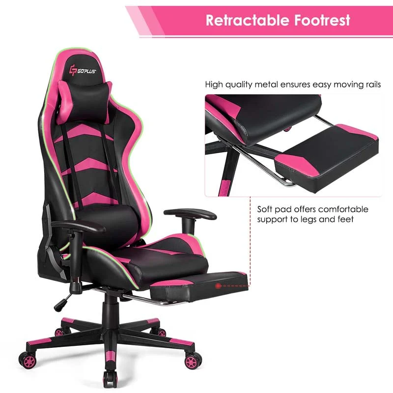 Led Massage Gaming Chair Height Adjustable Racing Computer Office Chair With Footrest Ergonomic High Back Pu Swivel Game Chair - Comfortable And Ergonomic Design