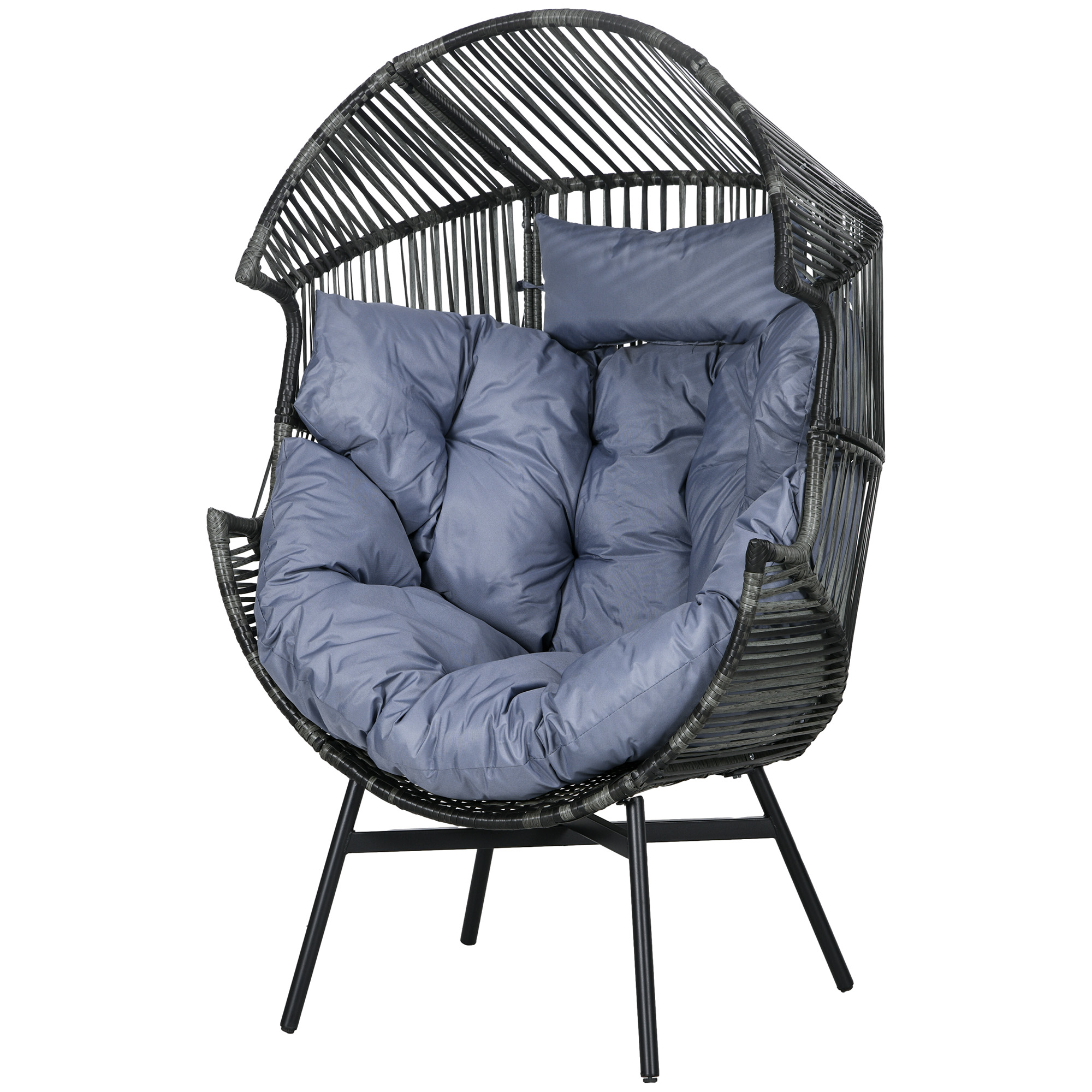 Outdoor Rotan Tuinstoel, PE-Rotan, 89 cm x 75 cm x 143 cm, Grijs+Zwart
