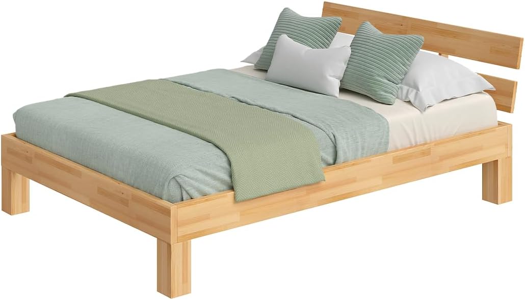skølm Floki Massivholzbett 140x200 cm aus Buche - hochwertiges Bettgestell - Bettrahmen mit Bettkopf - Holzbett in Natur geölt - Bett 140x200 cm geeignet als Doppelbett - Futonbett