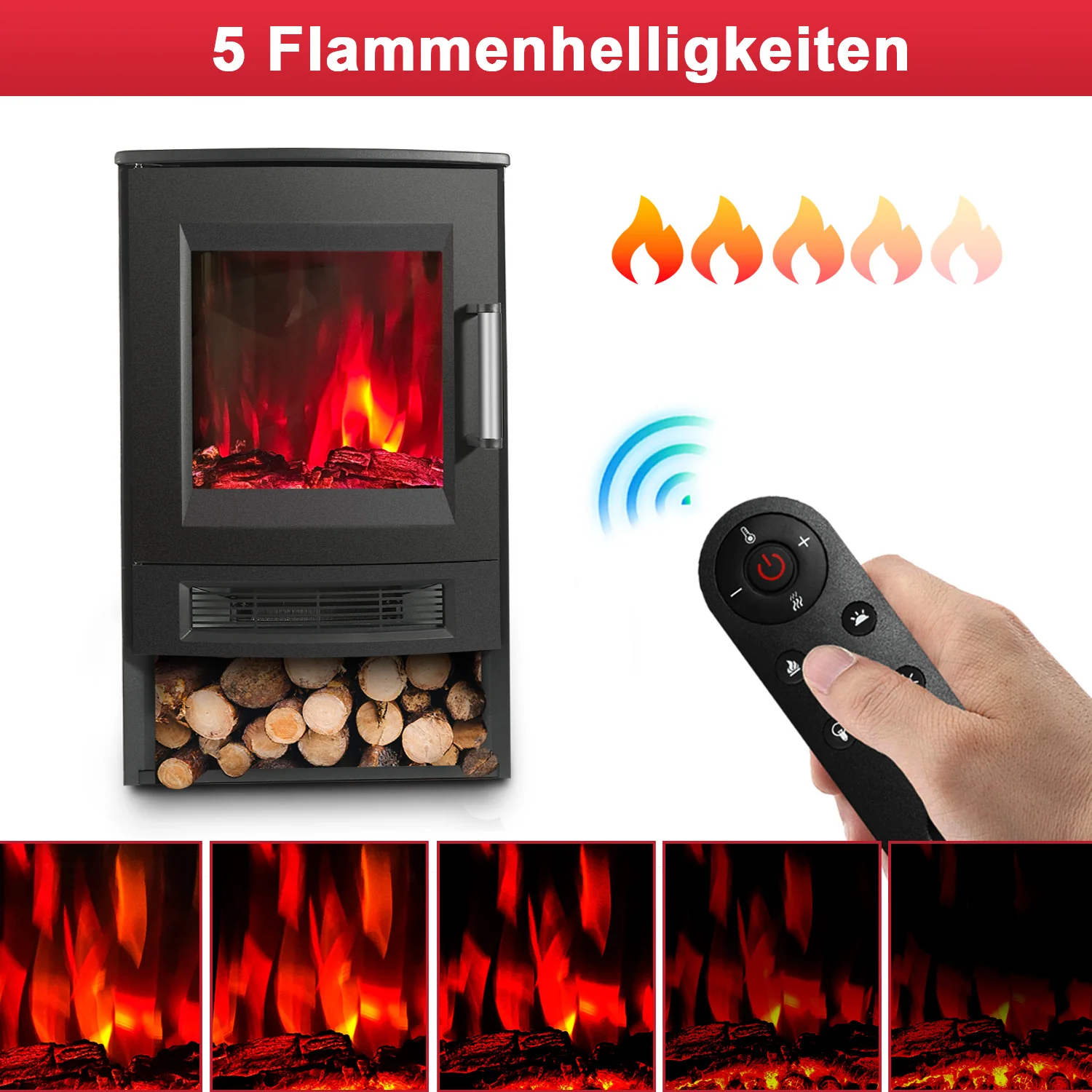 Sonnewelt Elektrokamin mit LED Flammenm WiFi Fernbedienung 900W/1800W