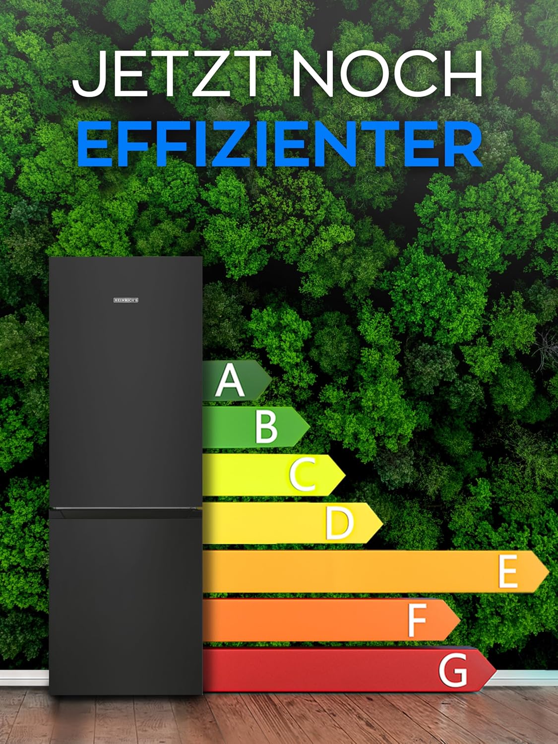 Heinrichs Fridge Freezer Combination 175 Litres, Cooling Volume 122 L, Freezer 53 L, LED Interior Lighting, Fridge Door Hinge, Changeable, Quiet 39 dB, Large Freezer Boxes, 7 Temperature Levels, inox