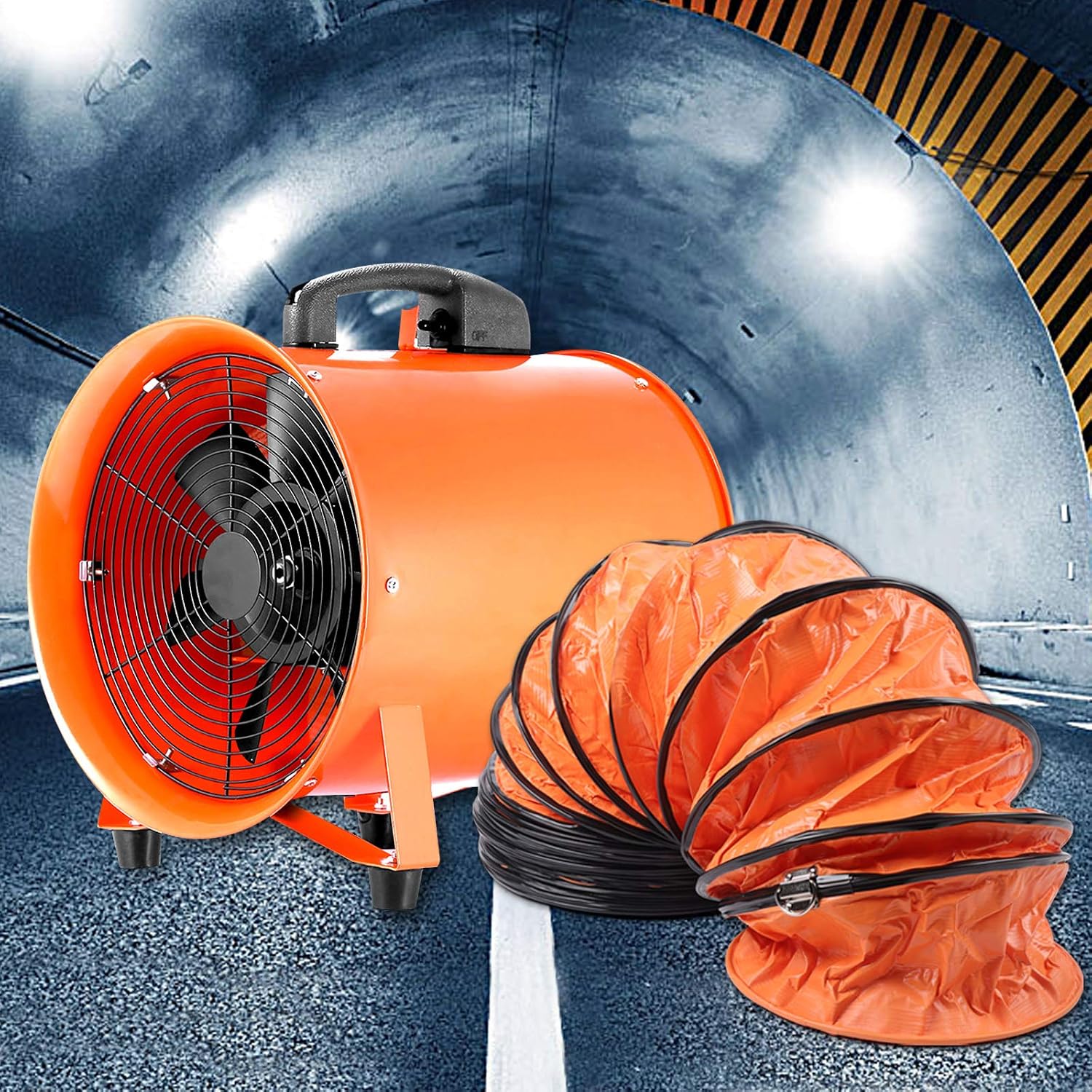 Rohrventilator Axiallüfter Tragbare Rohrlüfter 3900m³/h ø250mm Industrieventilator Axialgebläse Ventilator Baustellengebläse mit 10M Schlauch, Orange