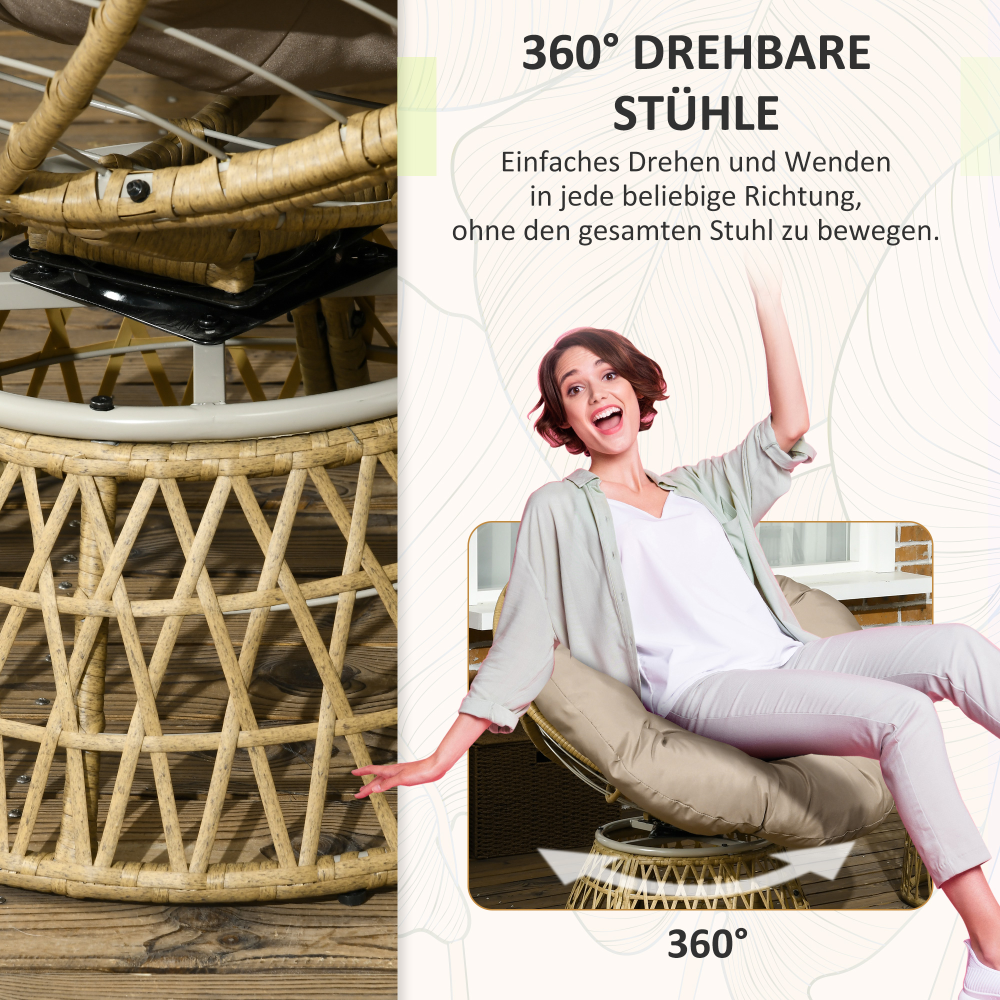 Tuinmeubelset 3-delig, Bistroset - Weerbestendig - Afneembare kussens - 85 cm x 70 cm x 82 cm - Natuurlijk + Lichtbruin