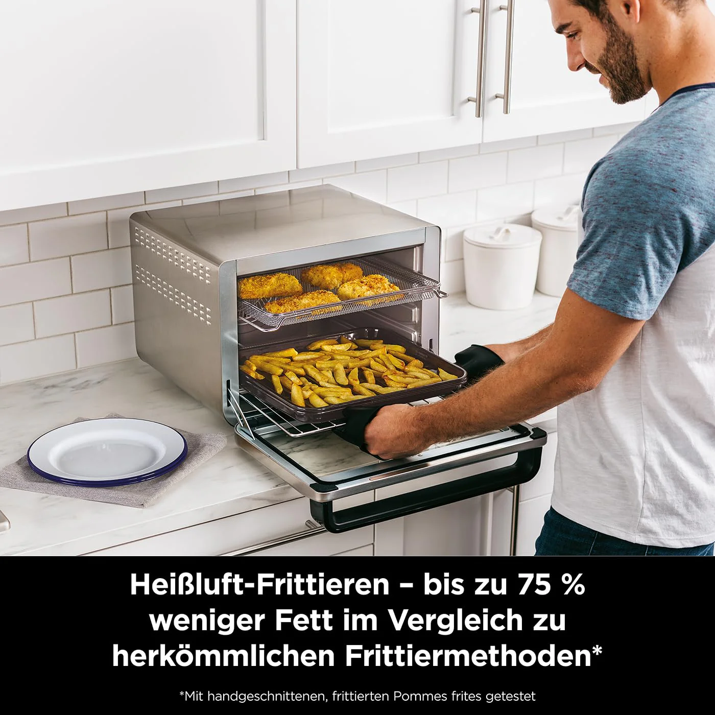 2025 Ninja Foodi 10-in-1 multifunctionele oven, draagbare mini-oven voor aanrecht, multifunctionele oven met 10 kookfuncties; Air Fry, Roosteren, Grillen, Bakken en meer, zilver/zwart DT200EU