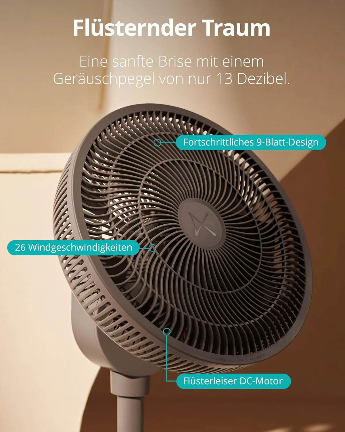 Duux Whisper 2 Statiefventilator Stil - Zuinige DC-motor met 26 snelheden - Ventilator in hoogte verstelbaar (73-95cm) - Horizontale + Verticale oscillatie - Wit