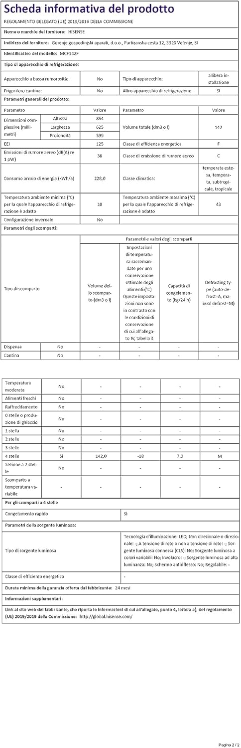 Hisense MCF142F Gefriertruhe, LED-Beleuchtung außen, sehr leise, 40 dB, 142 Liter, Abmessungen 62,5 x 55,9 x 85,4 cm, Klasse F