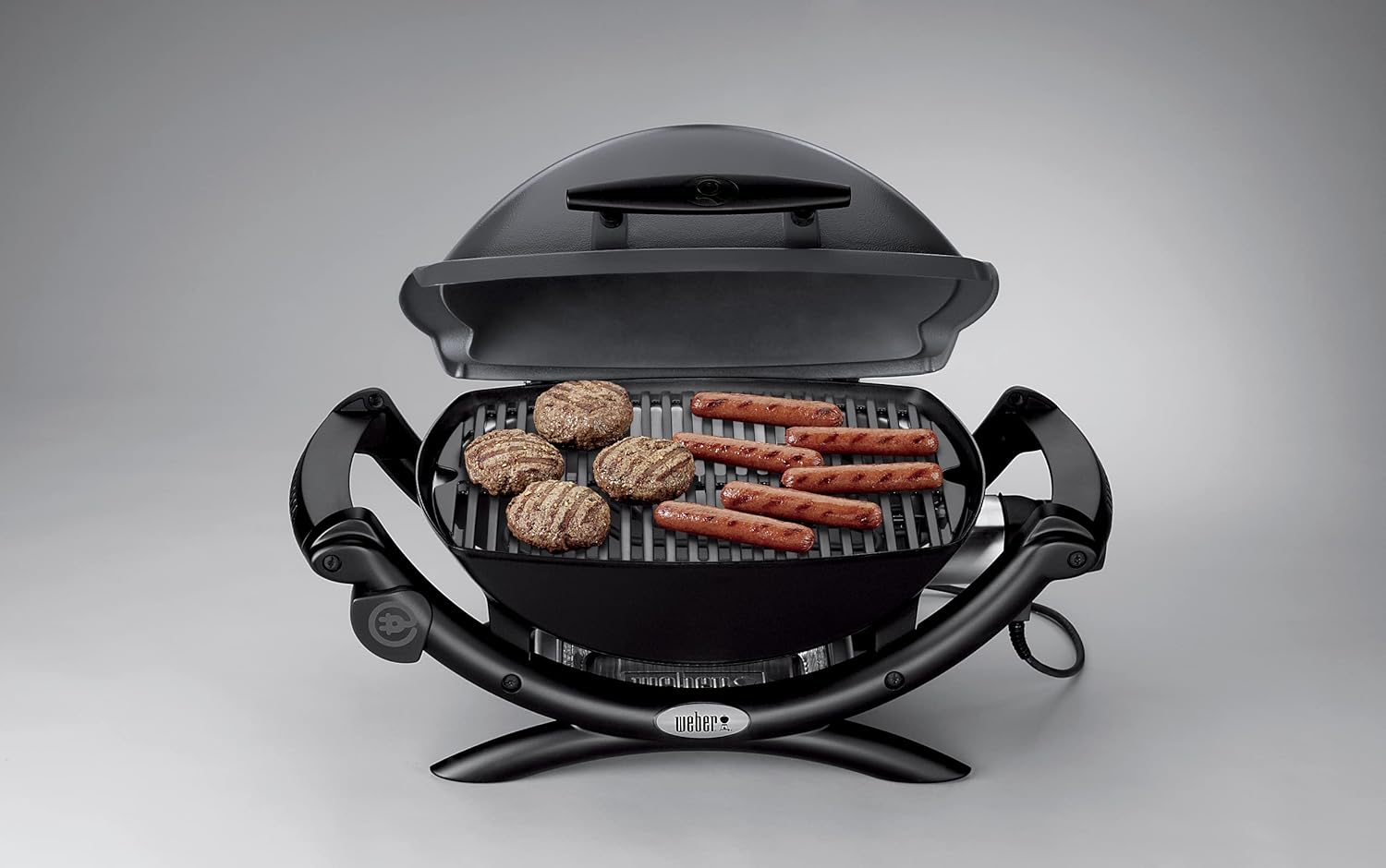 Weber Q1400 Elektrogrill, 43 x 32cm Grillfäche, portabler BBQ Grill, 2-geteilter porzellanemaillierter Guss-Grillrost, Aluminiumguss Deckel & Gehäuse - Dark Grey (52020079)