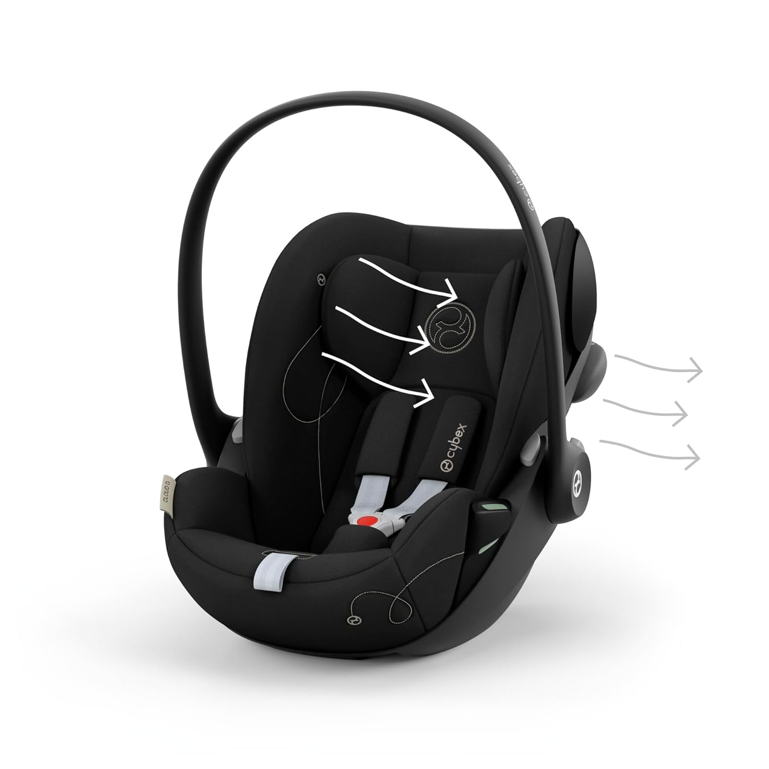 CYBEX Gold Babyschale Cloud G i-Size Comfort, Inkl. Neugeboreneneinlage, Ab Geburt bis ca. 24 Monate, Für Kinder ab 40 cm bis 87 cm, Max. 13 kg, Moon Black