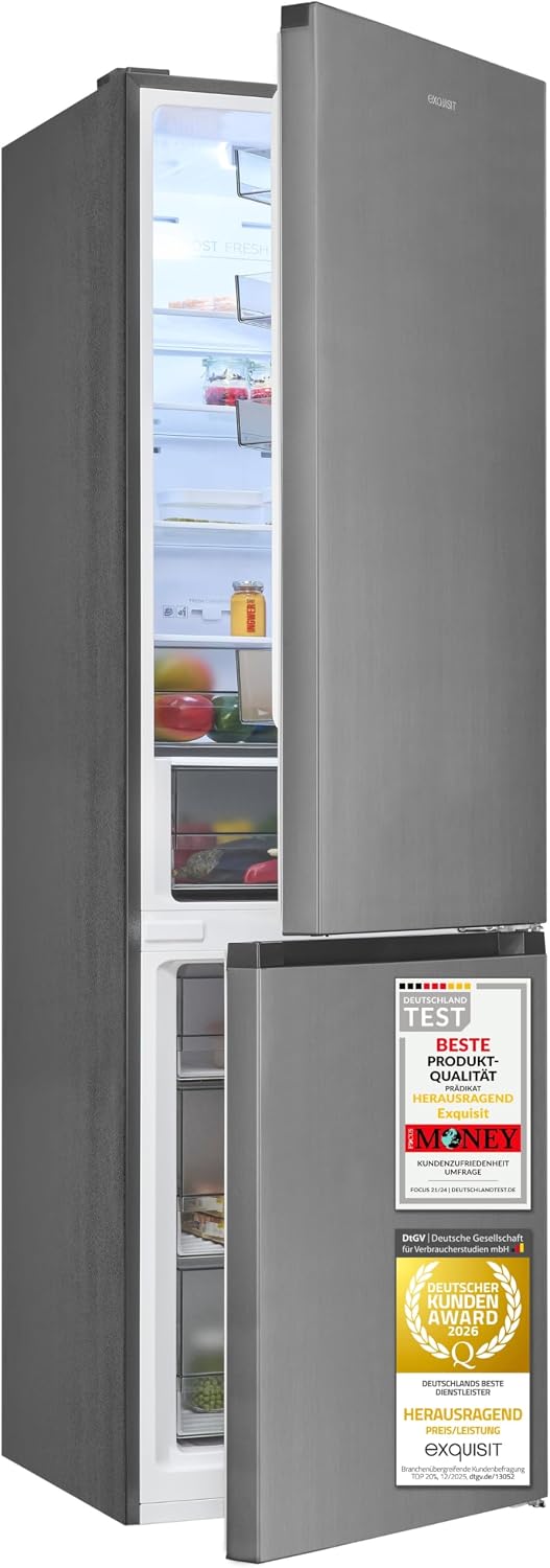 Exquisit Kühl-Gefrierkombination 377 l No Frost, Inoxlook