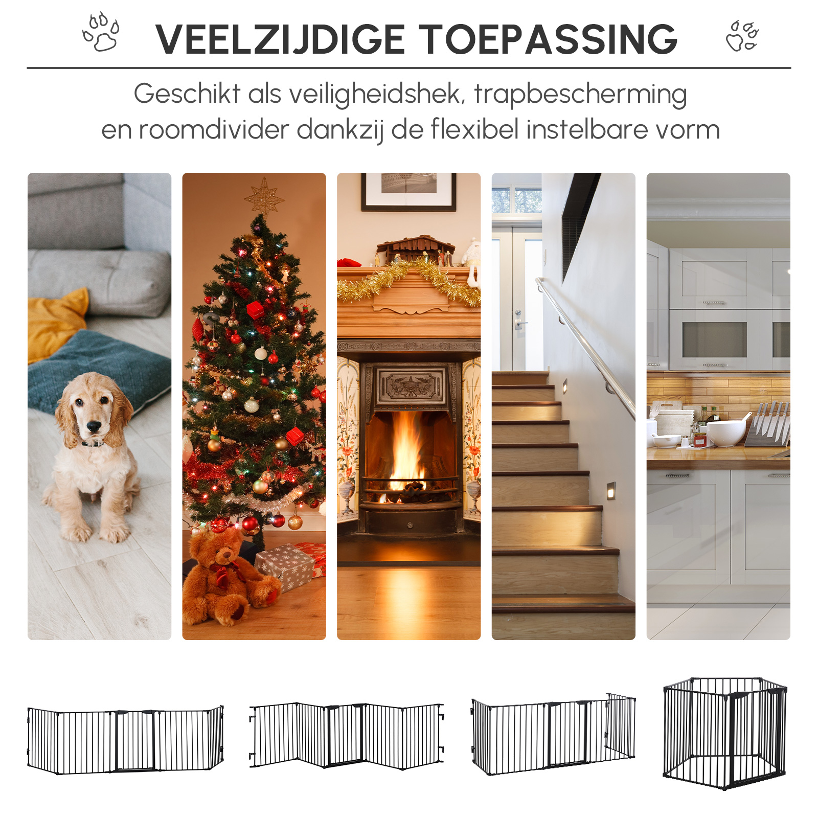 2-in-1 Afsluithek, Huisdieren Speelplaats, Veiligheidshek, Opvouwbaar, Metaal, 300 x 3 x 74,5 cm, Zwart