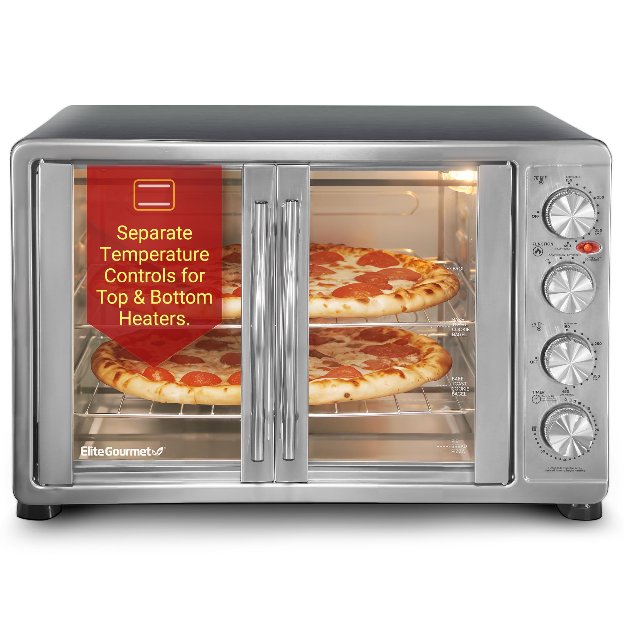 Elite Gourmet 47.5Qt, 18-Slice Convection Oven 4-Control Knobs