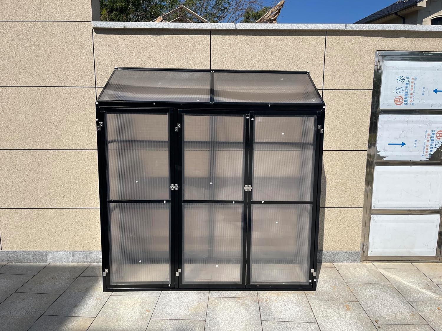 Tomatenhaus Anlehngewächshaus Aufzuchtschrank Treibhaus Frühbeet Pflanzenhaus Aluminium Beistell-Gewächshaus klein mit Rückwand 180x55X190 cm(Schwarz)